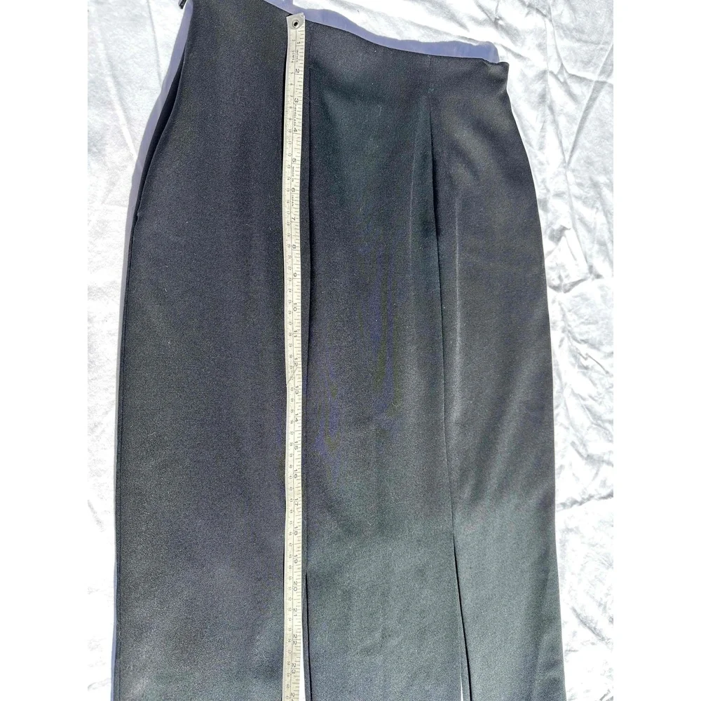 Erez Collections Midi Bedazzled Skirt 100% Wool Gold Studs Slits Black Women's S